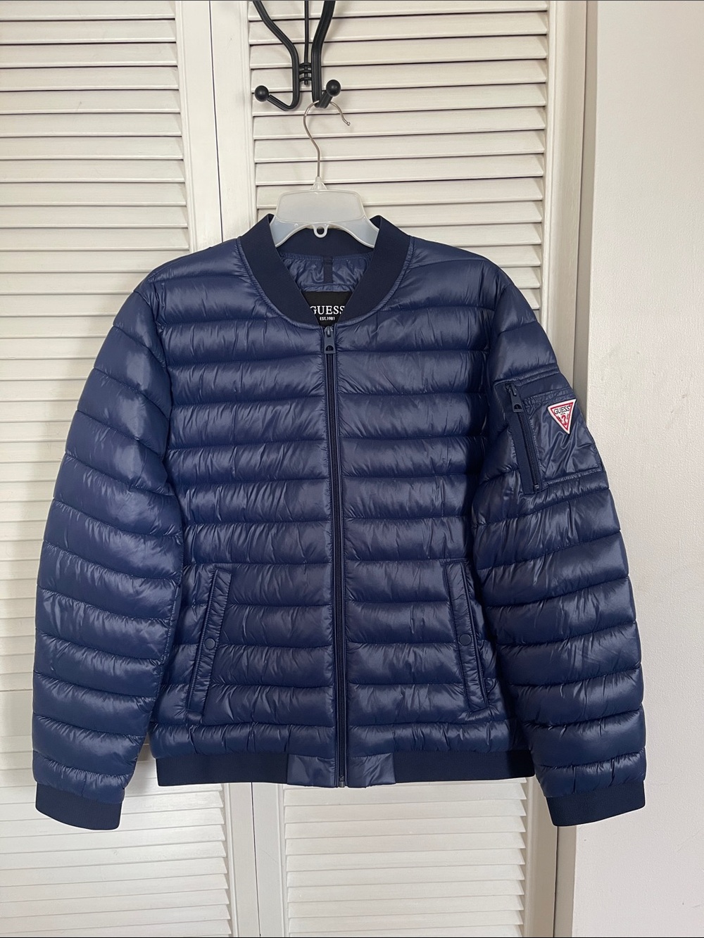 GUESS Navy and Black Logo Interior Patch Jacket